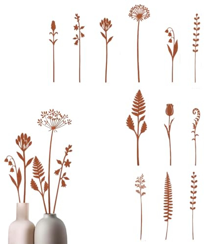 Azure Cantara 12Pcs Metal Flowers for Outside，Metal Yard Art for Garden Stakes Decorative，Plant Shaped Decoration for Metal Fern Leaf Arrangement Potted