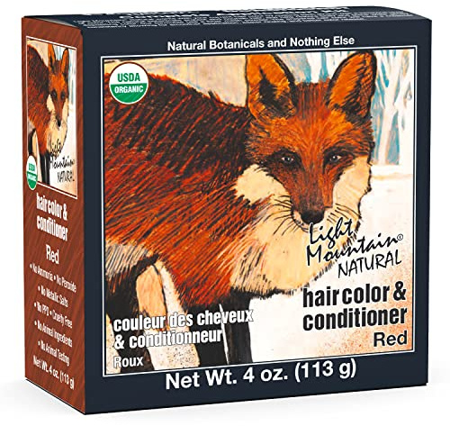 Light Mountain Henna Hair Color & Conditioner – Red Hair Dye, Organic Henna Leaf Powder and Botanicals, Chemical-Free, Semi-Permanent Hair Color + 4 Hair Clips