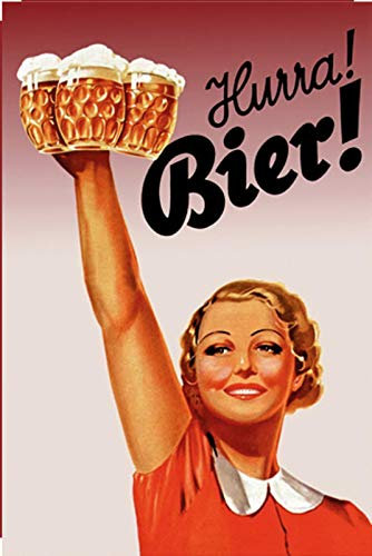 Schatzmix 20x30 cm Hurra Bier Girl Bierkrug Fun Bar Metall Schild Blechschild, Blech