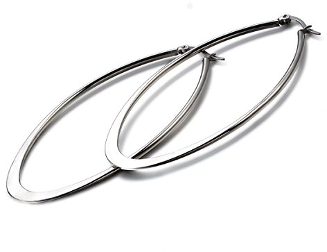 JewelryWe Schmuck 1 Paar Oval Tropfen Damen Ohrringe Creolen Ohrhänger Ohrschmuck, Edelstahl, Silber, mit Geschenk Tüte