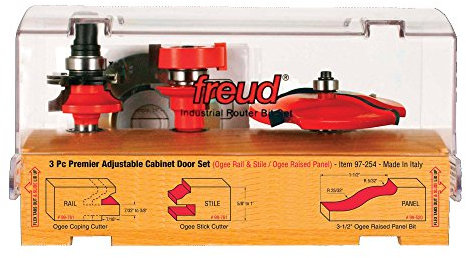 Freud 97-254: 3 Piece Premier Adjustable Cabinet Bit Set, ogee profile
