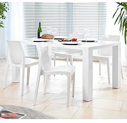 SalesFever Essgruppe Tisch 180x90cm mit 6 Design Stühlen Luke weiß matt Sari