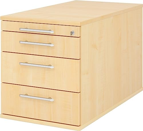 bümö Rollcontainer mit Schubladen, Container abschließbar aus Holz in Ahorn - Rollwagen für's Büro als Schreibtisch Unterschrank, Bürocontainer od. Schreibtischcontainer mit Relinggriffe
