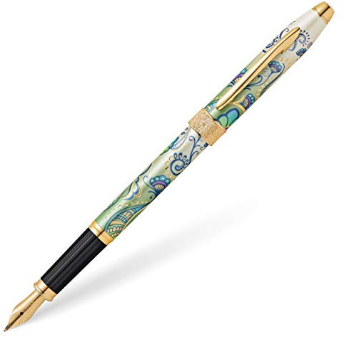 CROSS Botanica Green Daylily Fountain Pen with 23CT Gold-plated Medium Nib incl. Premium Gift Box – Refillable Catridge Pen