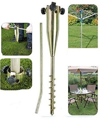 SOIL SPIKE - Heavy Duty Screw In Metal Ground Spike For Rotary Washing Line, Parasol, Bird Feeders, Flags