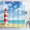 ABAKUHAUS Strand Duschvorhang, Leuchtturm Möwen Ozean, Stoffliches Gewebe Badezimmerdekorationsset mit Haken, 175 x 240 cm, Vermilion Blau