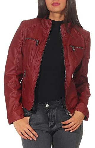 Malito Damen Jacke - figurbetonte Kunstleder Jacke mit Zipper - lässige Bikerjacke - Kurze Freizeitjacke mit Reißverschluß 5179 (Bordeaux, S)
