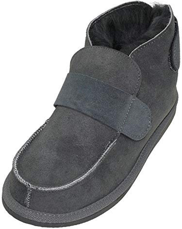 Harrys-Collection Extra Dicke Lammfell Schuhe mit Klettverschluss, Farben:dunkelgrau, Schuhgröße:43
