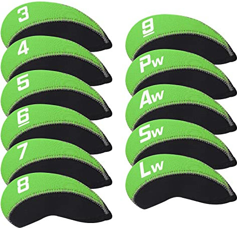 Craftsman Golf Green & Black 11pcs/Set Neoprene Iron Headcover Set with Large No. for All Brands Callaway,Ping,Taylormade,Cobra Etc.