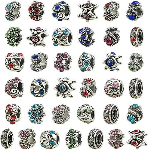 TOAOB 30pcs Femme Europeennes de Perles Argent Antique Tibetain émail Charms Breloques en Alliage Strass Perles d'espacement 14X10.5mm pour Fabrication Bijoux Bracelet Chaîne Serpent