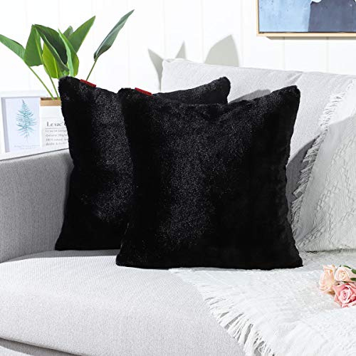 Mandioo 2er Set 45x45 cm Schwarz Faux Fur Flauschigen Kissenbezüge Moderne Künstlich Pelz Kissenhüllen Dekorative Sofakissen Dekokissen Weicher Zierkissenbezug für Wohnzimmer Sofa Schlafzimmer