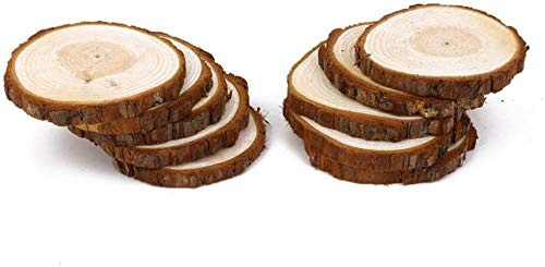 Perlin Holzscheiben 5-6,5cm, Natur Holz scheiben für Heimwerker und Bastler Baumscheiben Anhängeetiketten Hochzeit, Astscheiben, Deko Basteln DIY 10 Stück