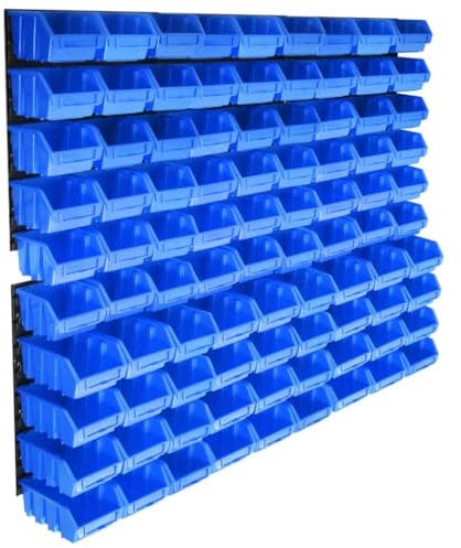 vidaXL Kit de Bacs de Stockage avec Panneaux Muraux 96 pcs Bac de Rangement Boîte à Outils Vis Clous Ecrous Douilles Atelier Garage Bleu