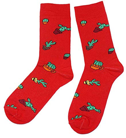 Weri Spezials Herrensocken Business Casual Funny Socken in modischen lustigen Muster- und Farbvariationen mit hohem Baumwollanteil. (39-42, Rot Kaktus)