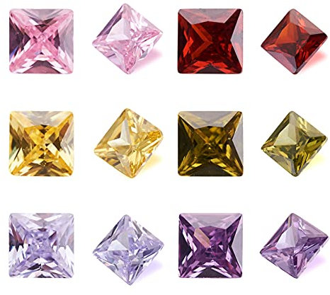 Cheriswelry 50 quadratische Zirkonia-Steine, lose Zirkonia-Steine, 3 x 3 mm, spitze Rückseite, Cabochons, gemischte Farben, für Schmuckherstellung, Verzierung