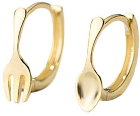 Helen de Lete S925 Sterling Silver Knif and Fork Modern Stud Earrings (Golden)