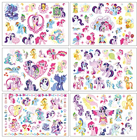 My Little Pony Einhorn Temporäre Tattoos Haut Aufkleber 6 Sheets(150 + Designs), Geburtstag für Jungen Mädchen Kinder Schulmaterial, Partyzubehör Gefälligkeiten, Aufkleber Geschenk für Kinder