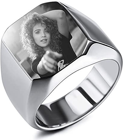 MeMeDIY Personalisierter Siegelring Angepasst Gravur Rohling für Männer Frauen Junge Mädchen Bester Freund Edelstahl Band Jubiläum Hochzeitsschmuck Geschenk (Silber Farbe Größe 57)