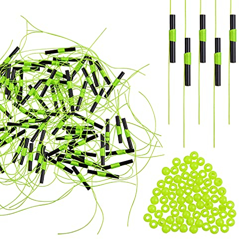 100er-Pack Angeln: Posen Stopper Fadenstopper mit Perlen, Schnurstopper Spirolino - Ideal für Forellenangeln, Fadenstopper Posenstopper Angelgerät (Gelb)