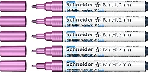 Schneider Paint-It Metallicmarker silber metallic (Strichstärke 2 mm, neue Pigmenttechnologie, starker Glitzereffekt) 5er Pack