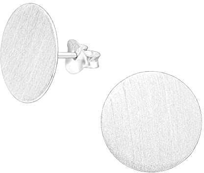 Laimons Damen-Ohrstecker Scheibe Platte rund groß Gravur-Schmuck matt 13mm Sterling Silber 925
