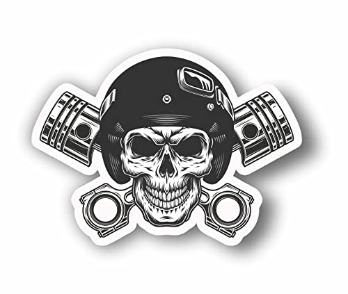 AMA SHOP adesivo sagomato teschio con pistoni vintage in pvc per decalcomanie parete murale auto moto casco camper barca