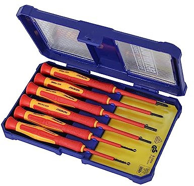 Faithfull FAISDVDEMINI Precision VDE Screwdriver Set - 6 Pc: Phillips & Slotted. Rated up to 1,000V, Red/Orange