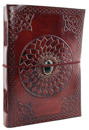 Freak Scene Notizbuch aus Leder groß - rotbraun - Skizzenbuch - Tagebuch - mit Stein - Mandala 03