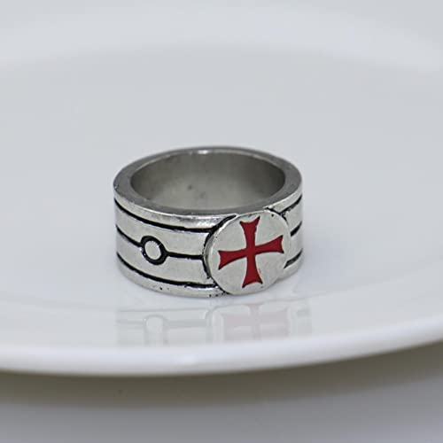 XJruixi Hot Red Enamel Ring Gamer Knights Templar Engagement Ring Stainless Steel Cross Assassin Rings Men Fashion Jewelry Gift