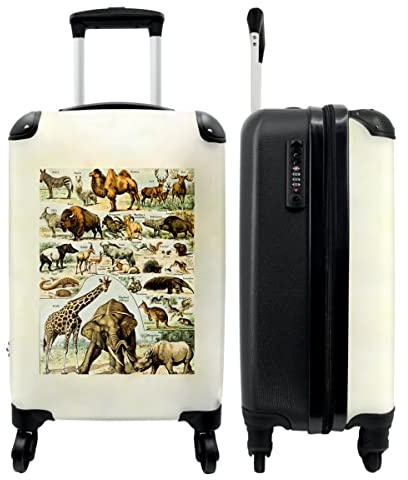 NoBoringSuitcases.com® Koffer Handgepäck Trolley Rollkoffer Kleine Reisekoffer mit 4 Rollen - Vintage - Wildtiere - Safari - Illustration - Kunst - 55x35x20cm - Kabinenkoffer - Boardgepäck