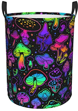 Trippy Neon Shroom Pilz-Wäschekorb, Wäschekorb, faltbarer Aufbewahrungskorb, Kleiderkörbe, Kinderzimmerkorb für Zuhause, Büro, Wohnheim