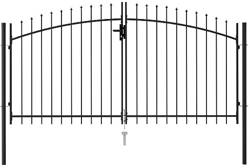 SKM 146028 Portail de clôture double battant avec pointes de lance en acier 3 x 1,5 m Noir Poids : 24,36 kg