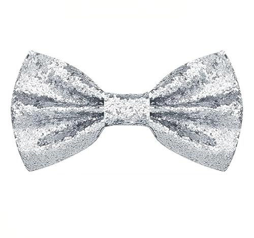 PINEPAN Herren Vorgebundene Fliege Schlichte Halsfliege Einstellbare Länge Formelle Fliege für Hochzeit Party Silber