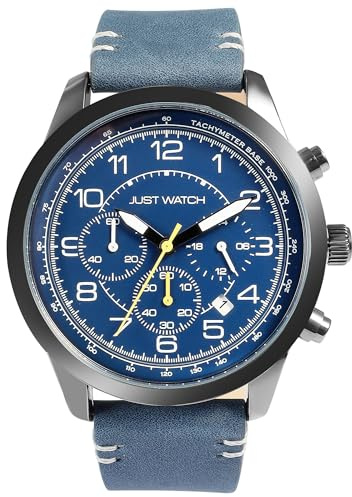 Just Watch Atticus Herren-Chronograph Leder 5 Bar Datum Stoppuhr Analog JW20173 (blau)