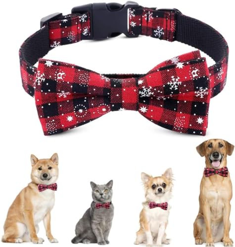 ZTA Weihnachten Hunde Halsband Hunde Katze Halsbänder mit Schleife Hundehalsband einstellbar Christmas Schneeflocke Fliege Kragen für Katzen Welpen Größe XS