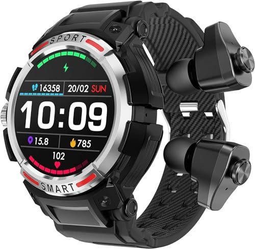 Chillitech® Smart Watch 2 in 1 With Earbuds 1.43 AMOLED HD Screen, TWS Bluetooth Calls, Control Music, 100+ Sports modes, NFC, Health Monitor (Silver)