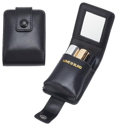 WADORN Custodia per Rossetto con Specchio, Custodia per Rossetto In Pelle PU per Donna Borsa per Rossetto Borsa Portatile per Trucco Cosmetico Mini Organizzatore per La Festa Della Mamma, Nero