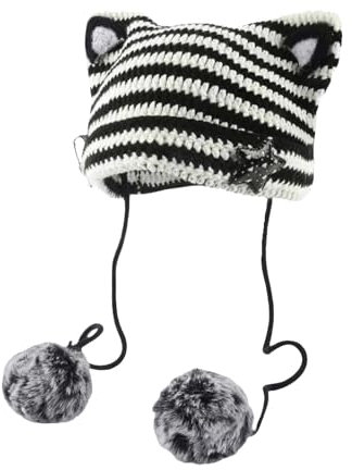 HUOQI Wintermütze Damen Süßer Bär Beanie Cute Winter Warm Knit Hat Bärenmütze Warm Elastisches Beanie Mütze Beanie Y2K Cat Mode Winter Mütze Bommelmütze für Damen