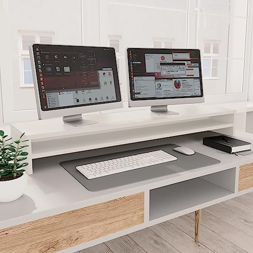 ARKEM Monitorständer Weiß 100x24x13 cm Holzwerkstoff MonitorstäNder Holz Unterbau Podest Fernseher