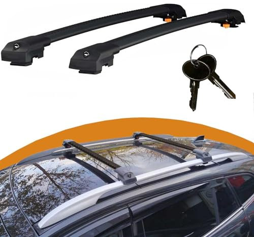 Cross Auto Accessories-Querträger Kompatibel Mit BMW 3 Series Estate/Touring E46 1998-2005; Dachträger Für Autos Mit Dachreling, Abschließbar Aluminium Schienen Träger, 2 Pcs Schwarz