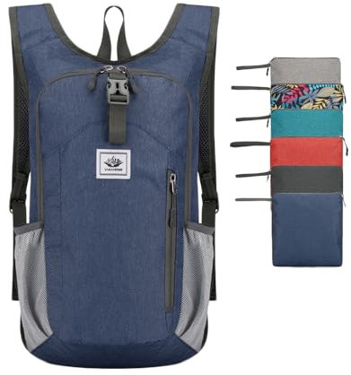 Bamgoo Faltbarer Rucksack Ultraleichter Wanderrucksack Kleiner Reiserucksack Herren Damen Trekkingrucksack Wasserdichter Outdoorrucksack für Camping Bergsteigen Fahrrad Blau