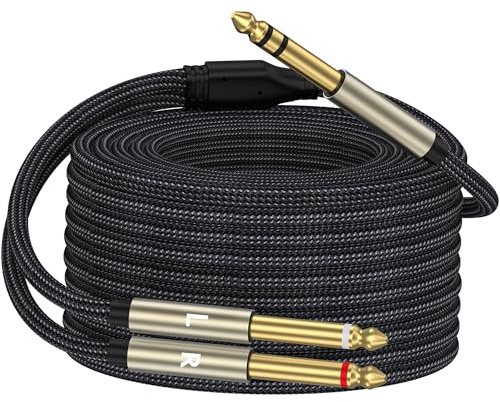 ZTOXLR 1/4 inch TRS Stereo Y-Splitter Insert Cable, 1/4 Inch Male Jack to Dual 1/4inch(6.35mm) Male TS Mono Breakout Cable Audio Patch Cord -33FT