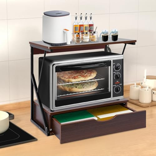 SanBouSi Estantería de cocina de 2 niveles, de pie, para microondas, con cajones, organizador de cocina, encimera, panadero, capacidad de carga de 10 kg, para cocinas