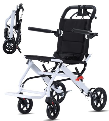 Broobey Leichter Tragbarer Rollstuhl, Klappbar Transportrollstuhl Gewicht nur 9KG, Transportrollstuhlstütze 120KG mit Teleskopgriff