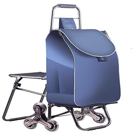 Handkarren-Einkaufswagen, zusammenklappbarer Gepäckwagen zum Treppensteigen mit Stuhl, tragbarer Lebensmitteleinkaufswagen, kleiner Trolley, Tasche mit großem Fassungsvermögen, zusammenklappbare Troll
