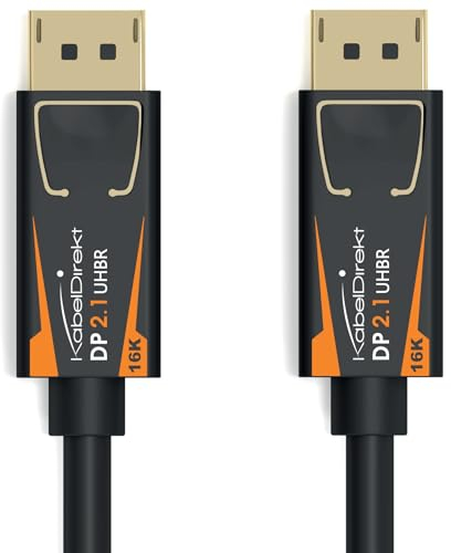 KabelDirekt – Câble DisplayPort 2.1/DP 2.1 – 2m – UHBR, DP80 80 Gbit/s pour PC de jeu/Cartes graphiques avec FreeSync/G-Sync, Résolutions et Taux de Rafraîchissement : 16K@60Hz, 8K@120Hz, 4K@240Hz