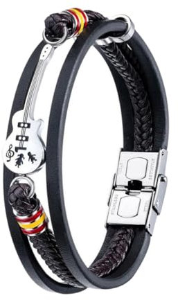 CALLARON 1pièce Bracelet Cuir Pu Tressé Noir Multi-couches Pour Homme Design Punk Guitare Élégant Et Parfait Pour Toutes Les Occasions