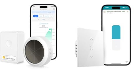 Meross Thermomètre Hygromètre Intelligent à Énergie Solaire (AVEC HUB), Capteur de Température & Interrupteur Volet Roulant Connecté (FIL NEUTRE REQUIS), Interrupteur de Rideau