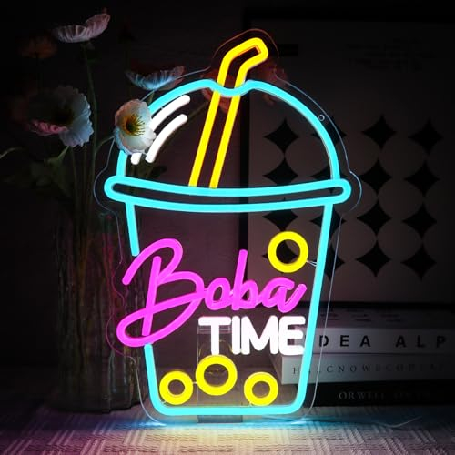 OYCGZV - Panneau LED néon Boba Time - Pour café, bar, restaurant, magasin, boba, thé, fête, magasin de boissons, pub, club, décoration - 42 x 28 cm - Acrylique - Montage mural