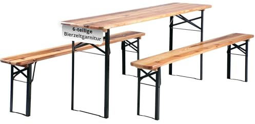 Stagecaptain Hirschgarten Bierzeltgarnitur 2X Set 170 cm Länge - Klappbare Festzeltgarnitur 2X Tisch & 4X Bank - Sitzgarnitur sus Holz - Einfacher Transport - Geeignet für Innen und Außen - Natur